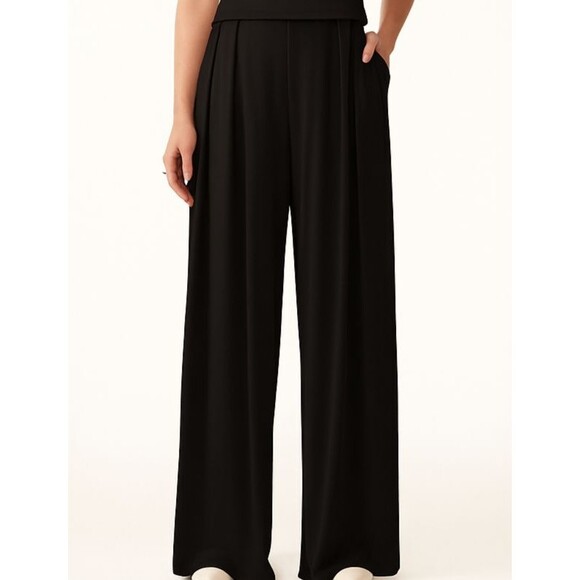 OGL Black Sandwashed Pleated Wide Leg Palazzo Pants with Pockets Size XL - Picture 1 of 13